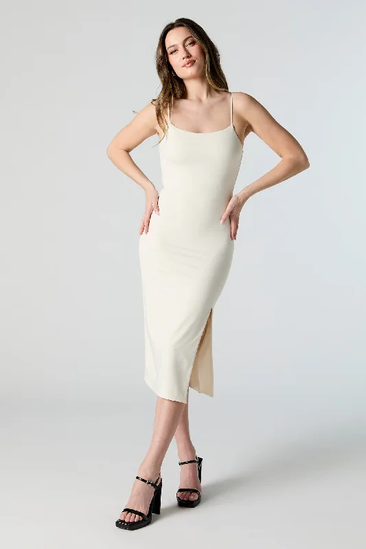 Contour Scoop Neck Slit Midi Dress