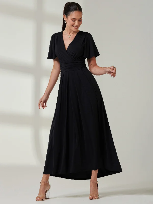 Angel Sleeve Super-Smooth Jersey Maxi Dress, Black