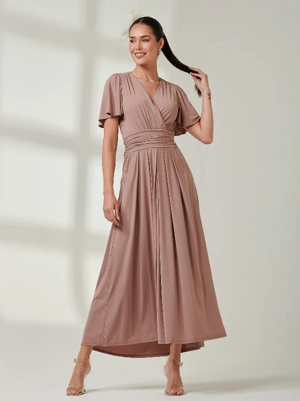 Angel Sleeve Super-Smooth Jersey Maxi Dress, Rose Taupe