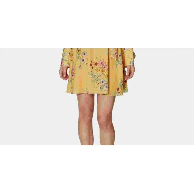 Avec Les Filles Women's Long Sleeve V Neck Mini Trapeze Dress Yellow Size 4