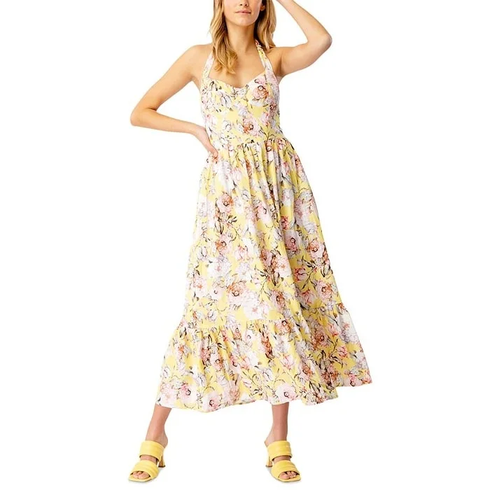 Bardot Women's Labella Floral Halter Midi Dress Yellow Size 8