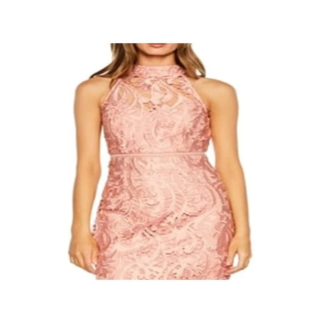 Bardot Women's Lace Sleeveless Halter Midi Cocktail Sheath Dress Pink Size Small