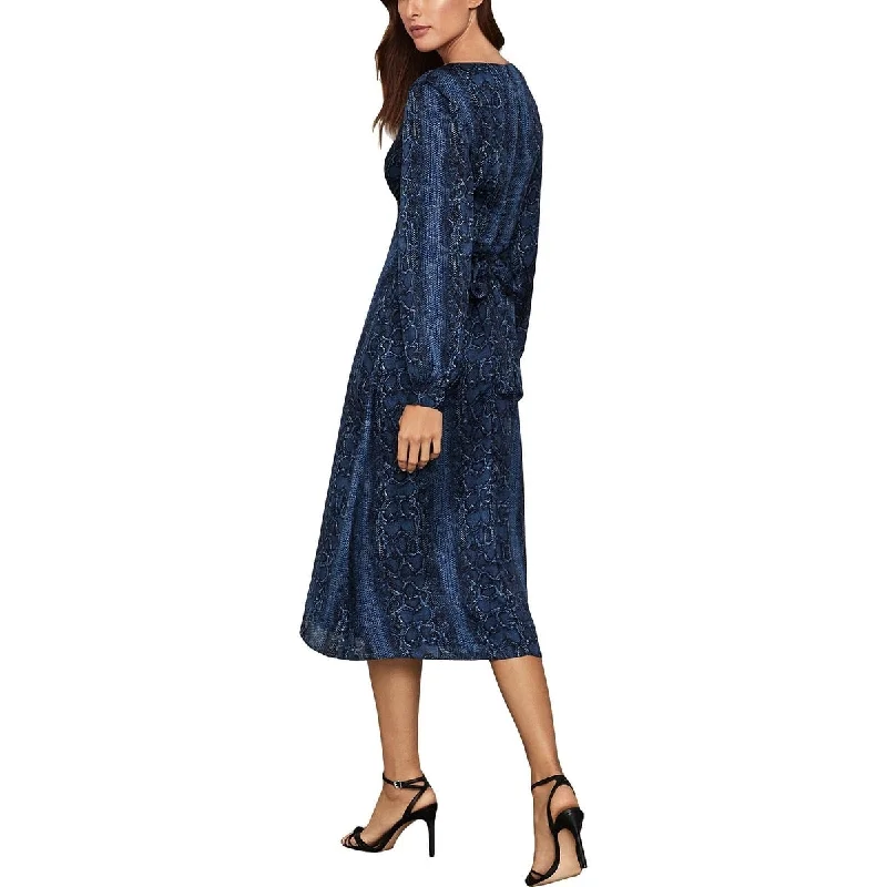 Bcbgmaxazria Women's Snake Print Faux Wrap Midi Dress Blue Size Xx-Small