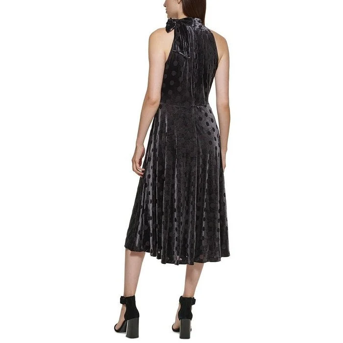 Calvin Klein Women's Velvet Midi Halter Dress Black Size 10