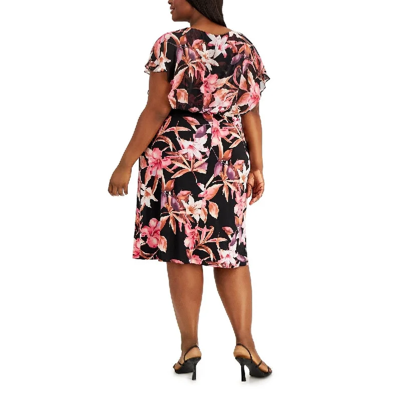 Connected Women's Floral Blouson Midi Dress Purple Size 24W