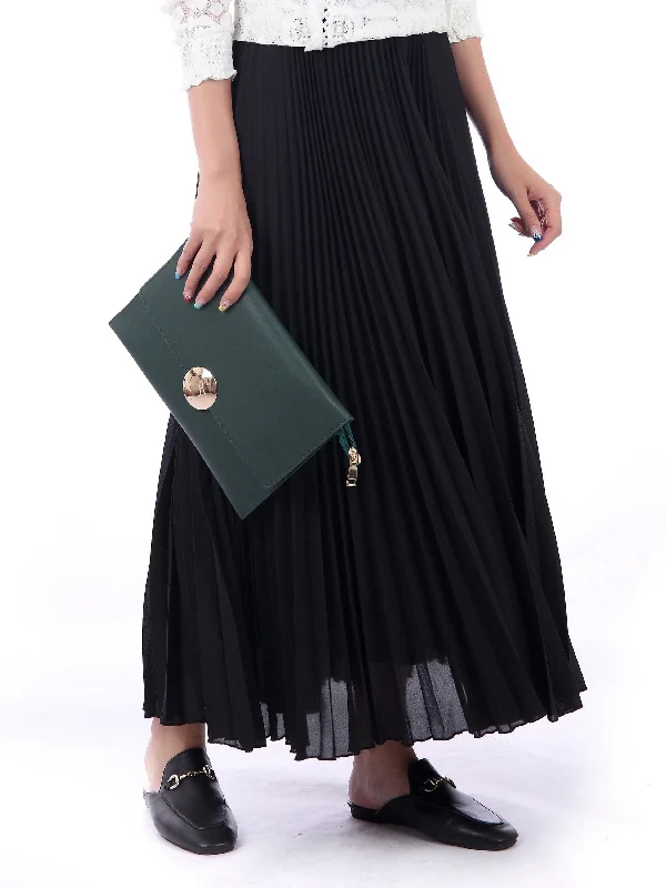 Pleated Crepe Maxi Skirt, Black