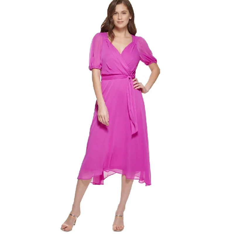 DKNY Women's Gathered Calf Midi Dress Pink Size 4