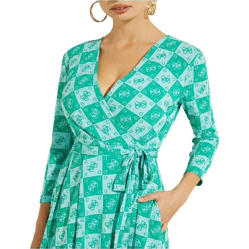 Guess Women's Christin Printed Wrap Midi Dress Green Size Small