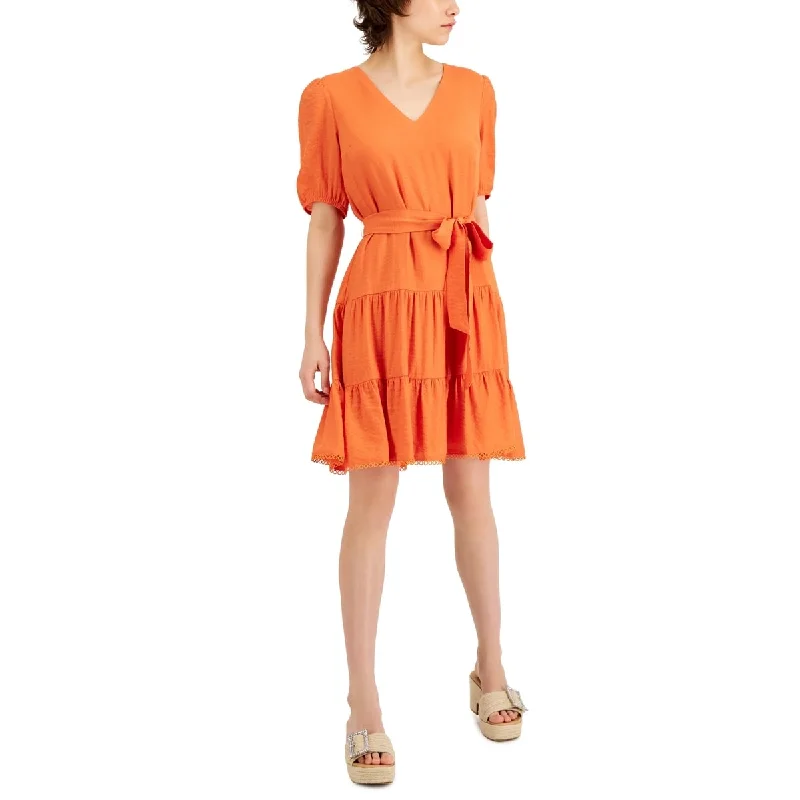 INC International Concepts Women's V Neck Above Knee Mini Dress Orange Size X-Large