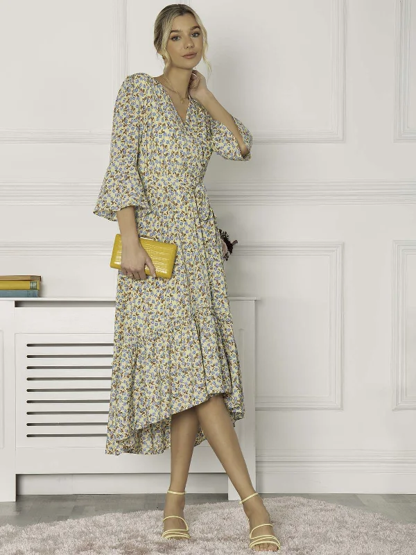 Jolie Moi Geelan Tiered Hem Maxi Dress, Yellow Floral