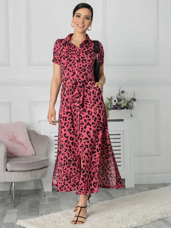 Jolie Moi Jocelyn Maxi Shirt Dress, Pink Animal