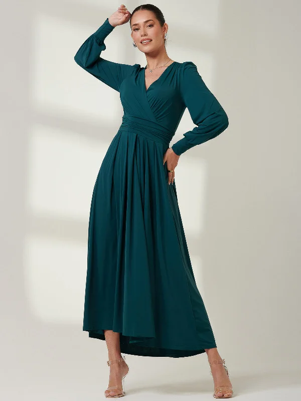 Long Sleeve Soft Silky Jersey Maxi Dress, Forest Green