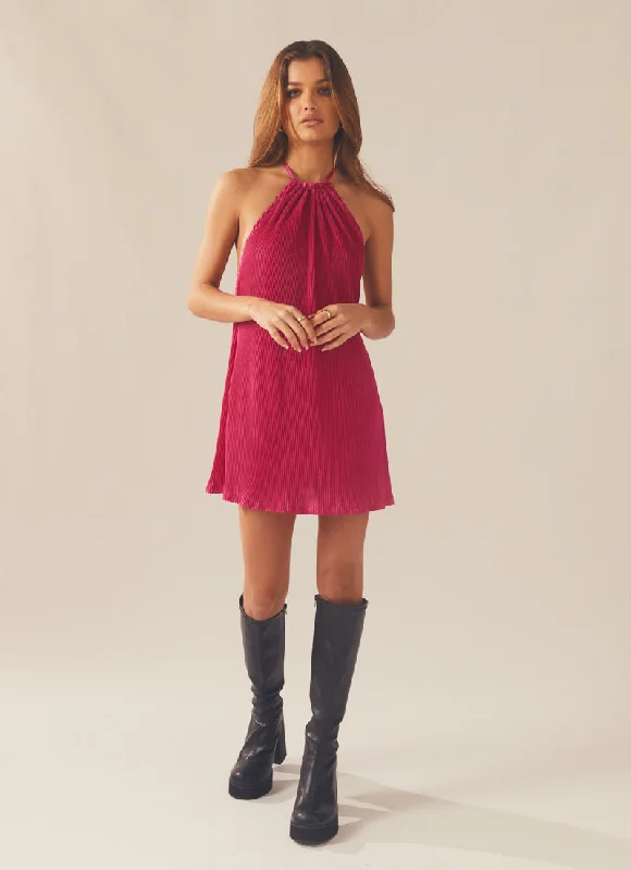 Love From Europe Halter Plisse Dress - Magenta