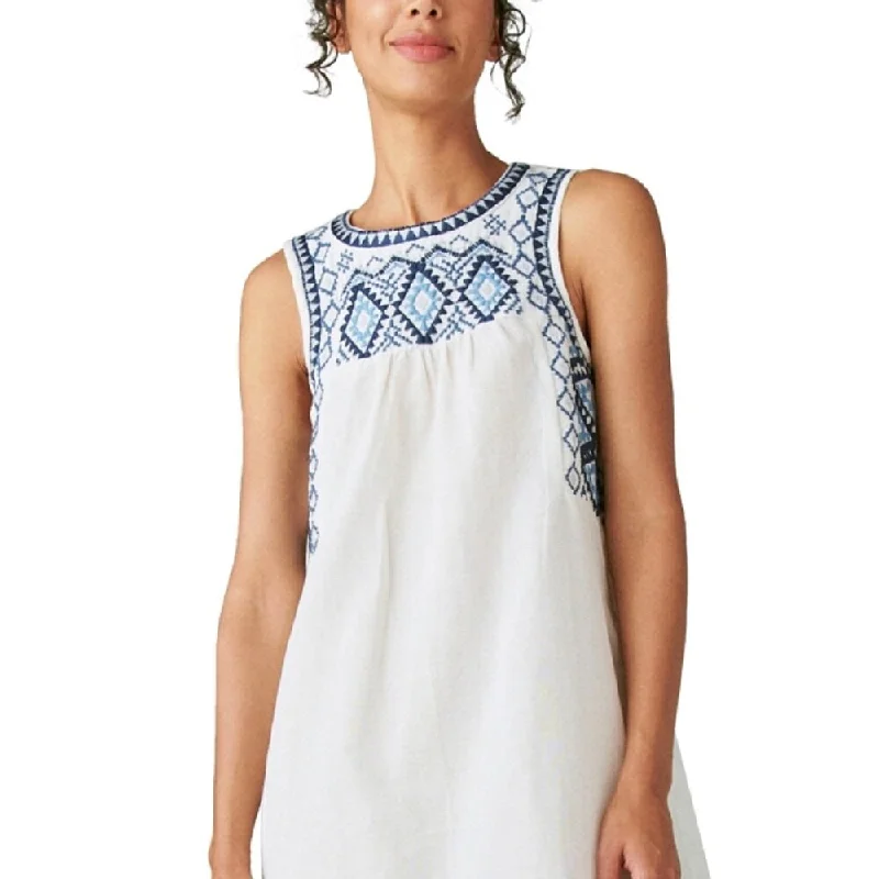 Lucky Brand Women's Embroidered Cotton & Linen Shift Minidress White Size X-Small