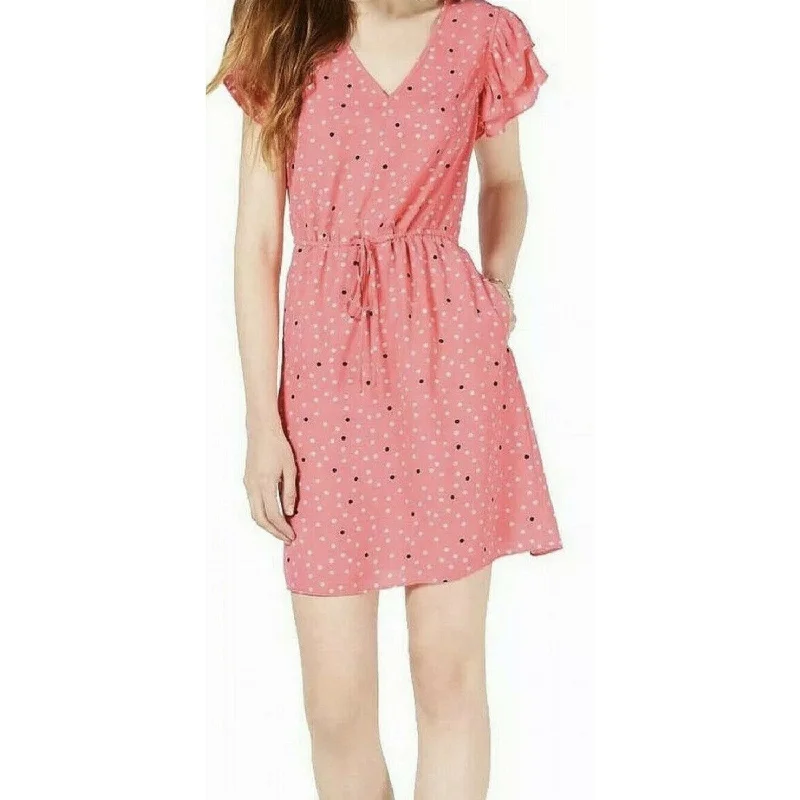 Maison Jules Women's Pink Polka Dot Short Sleeve V Neck Mini Sheath Dress-Pink Size X-Small