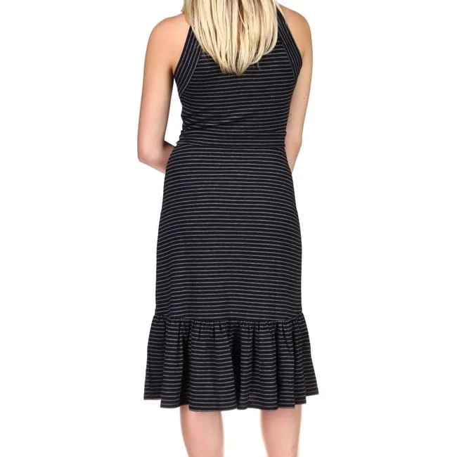 Michael Kors Women's Belted Striped Midi Dress Black Size Large