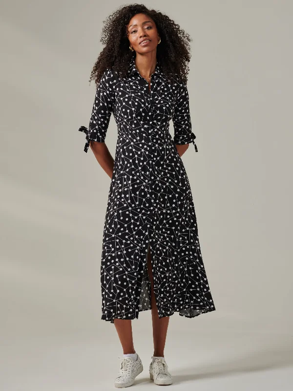 Nora Print Viscose Maxi Shirt Dress, Black Spot