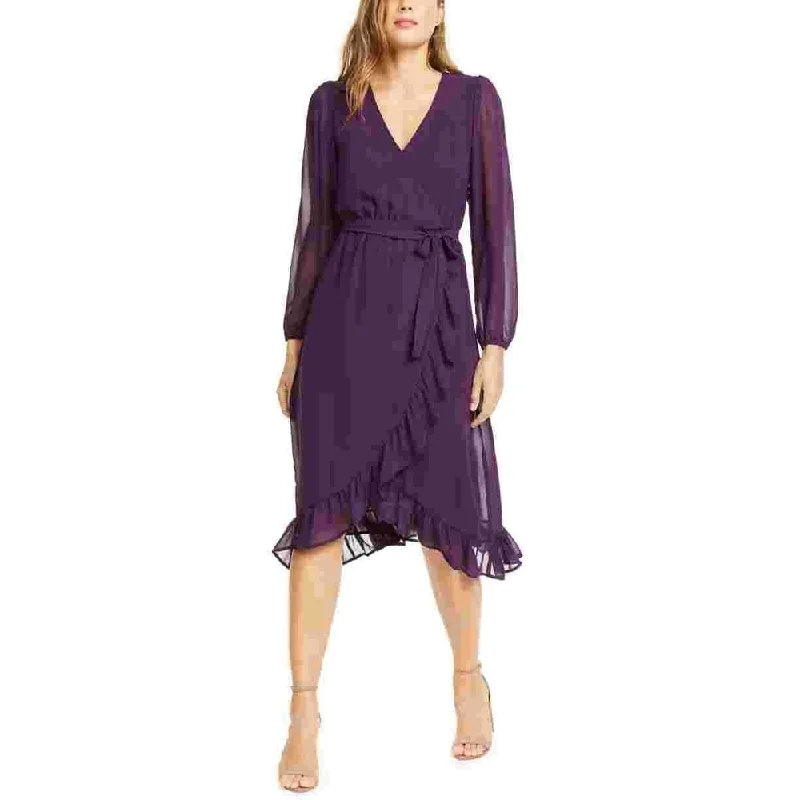 Q & A Women's Ruffle Hem Midi Wrap Dress Purple Size Medium