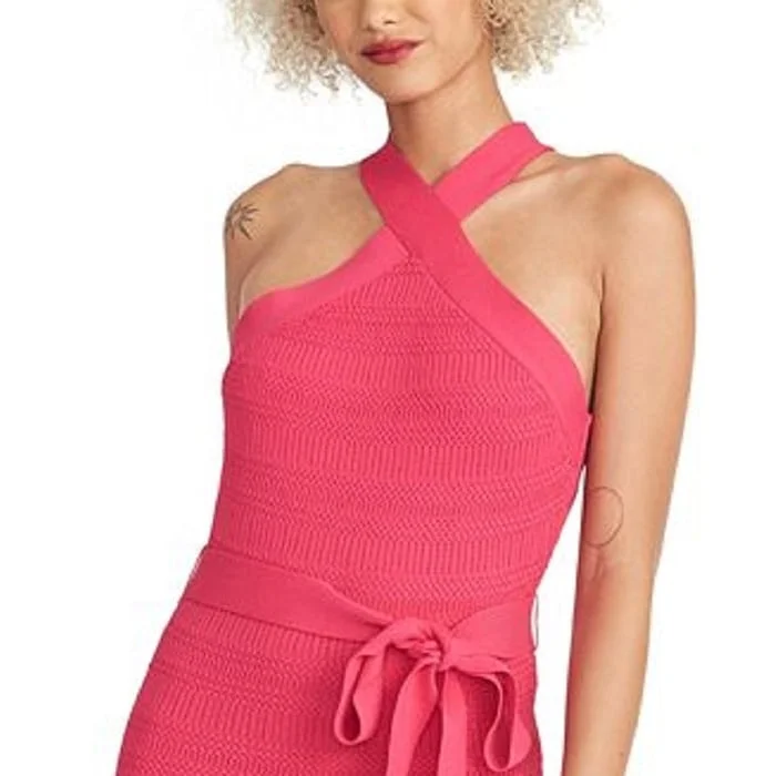 Rachel Roy Women's Solid Textured Knit Midi Halter Dress Pink Size Xx-Large