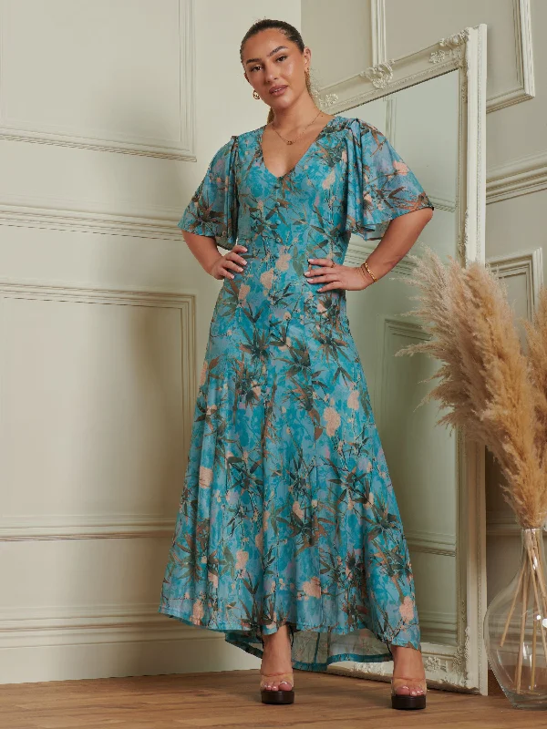 Sample Sale - Mesh Maxi Dress, Turquoise Floral