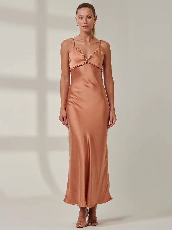 Sample Sale - Plain Satin Maxi Dress, Orange