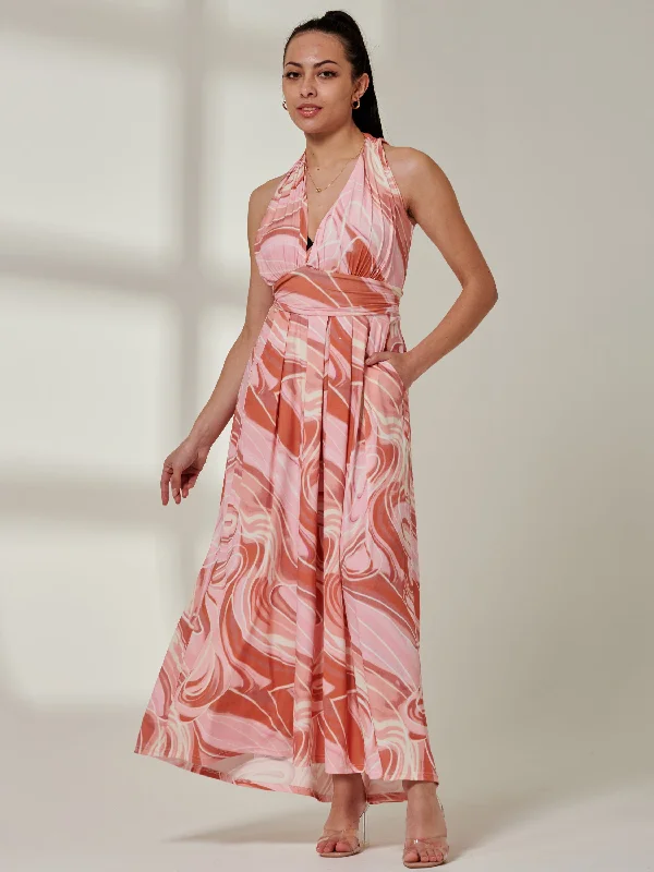 Sample Sale - Self Tie V-neck Maxi Dress, Pink Multi