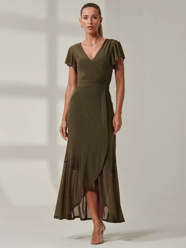 Sample Sale - V-Neck Angel Maxi Dress, Khaki