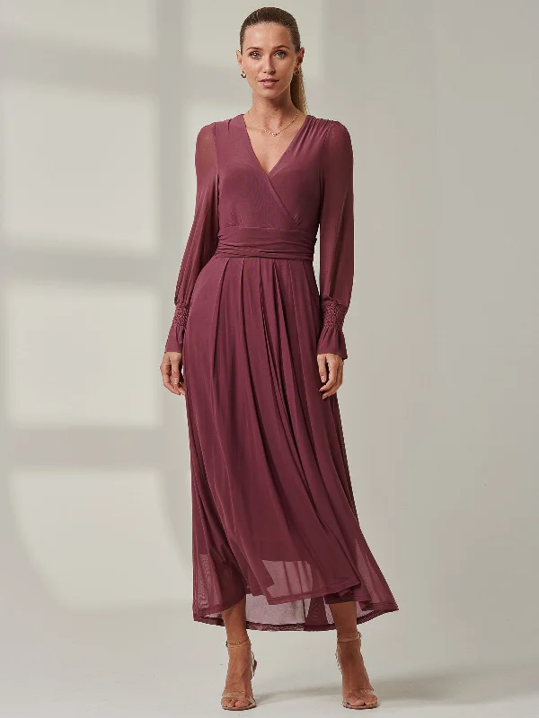 Sample Sale - V-Neck Mesh Maxi Dress, Mauve