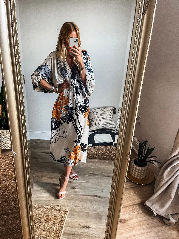 Silk Print Midi Dress