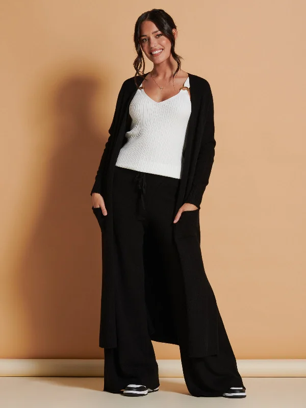 Made in Italy Soft Knit Longline Maxi Cardigan, Black