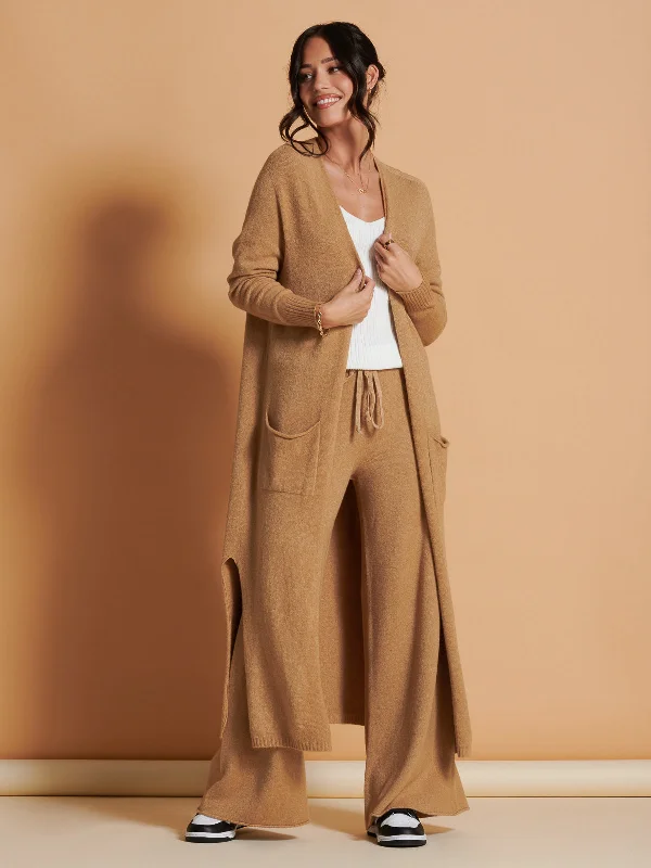 Made in Italy Soft Knit Longline Maxi Cardigan, Camel