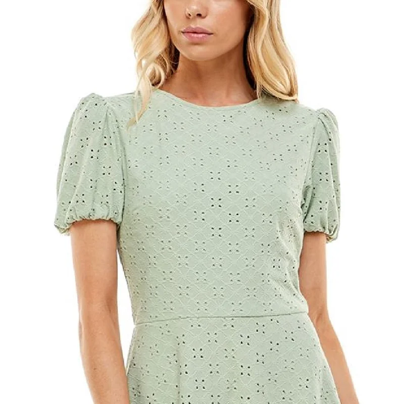 Speechless Junior's Eyelet Mini Dress Green Size X-Large