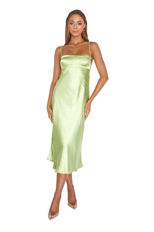 Satin Cami Empire Waist Midi Dress / ST3228D