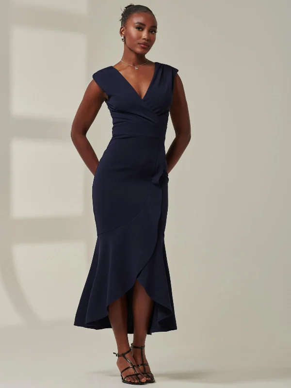 Tara Sleeveless Draped Maxi Dress, Navy