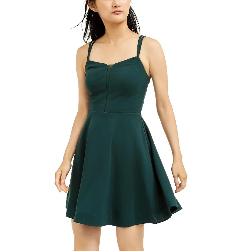 Teeze Me Junior's Illusion Square Neck Mini Fit Flare Party Dress Green Size 11