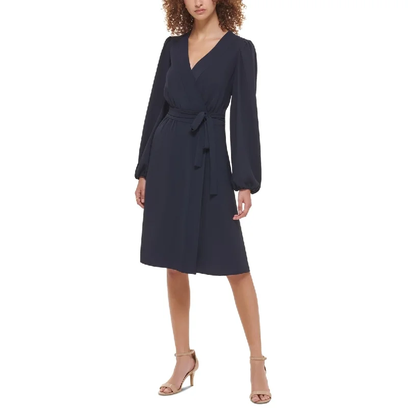 Tommy Hilfiger Women's Faux Wrap Blouson Sleeve Midi Dress Blue Size 8