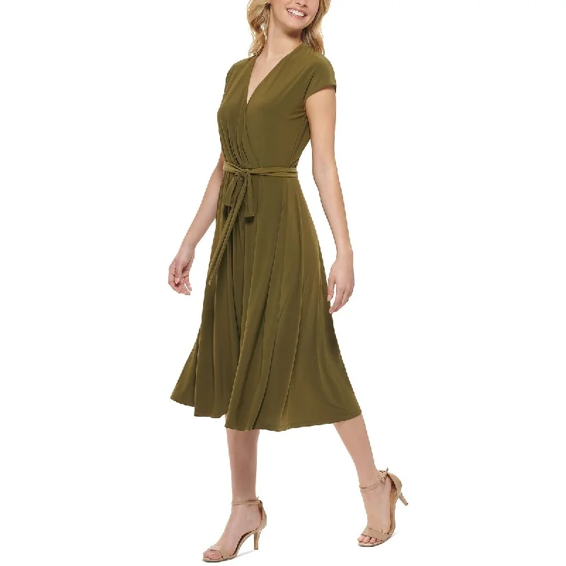 Tommy Hilfiger Women's Faux Wrap Jersey Midi Dress Green Size 6