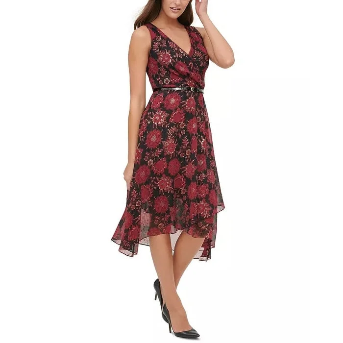 Tommy Hilfiger Women's Floral Chiffon Midi Dress Red Size 4