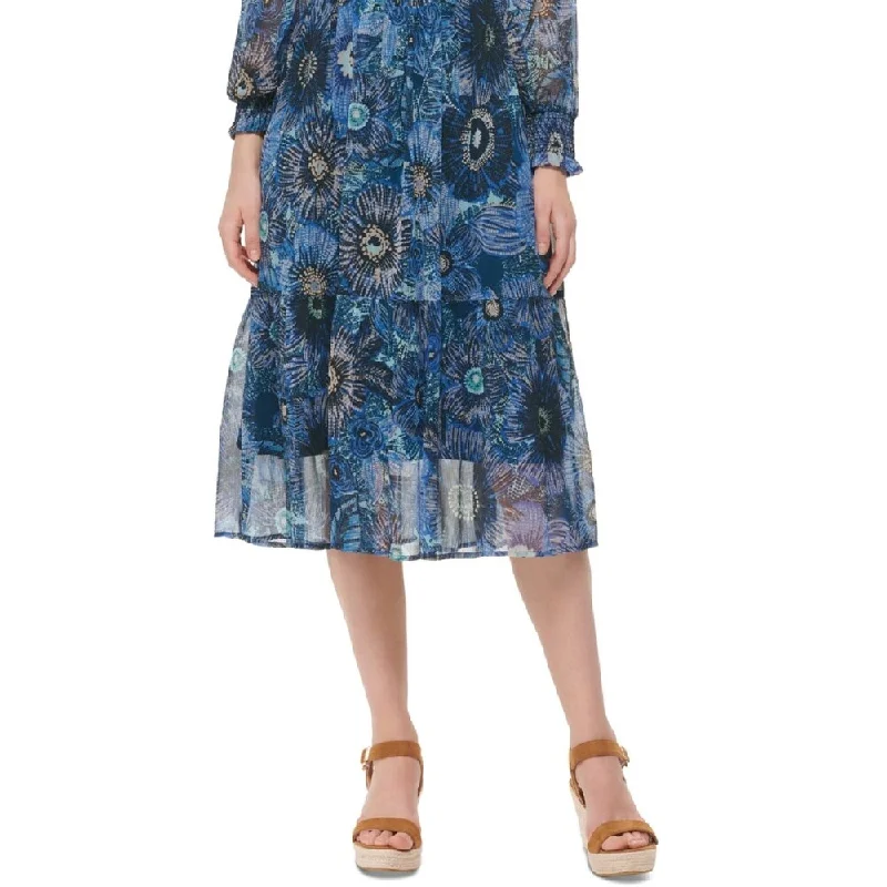 Vince Camuto Women's Floral Print Smocked Midi Dress Blue Size 6