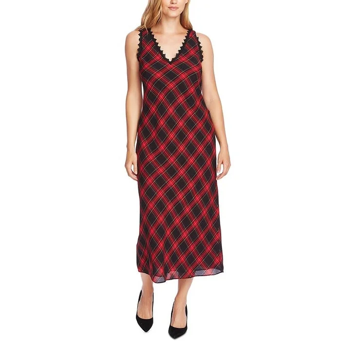 Vince Camuto Women's Tartan Lace Trim Midi Dress Black Combo Size 0