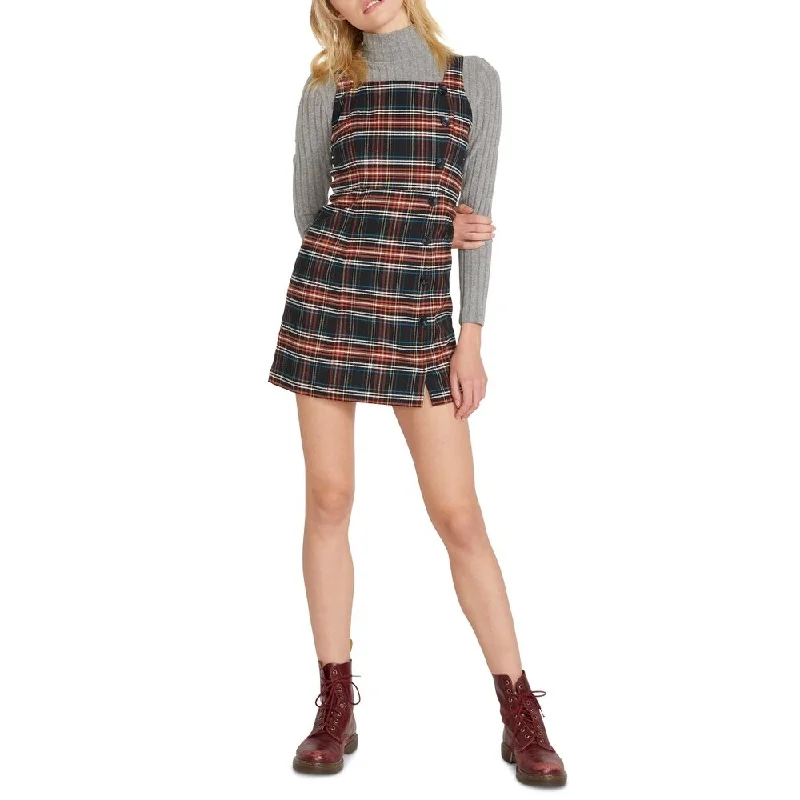 Volcom Junior's Frochickie Plaid Mini Black/Orange Dress Size Medium