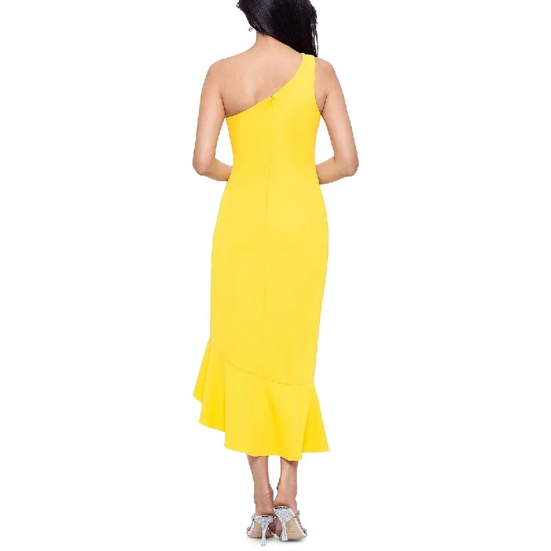 Xscape Women's One Shoulder Scuba Crepe Midi Dress Yellow Size 12