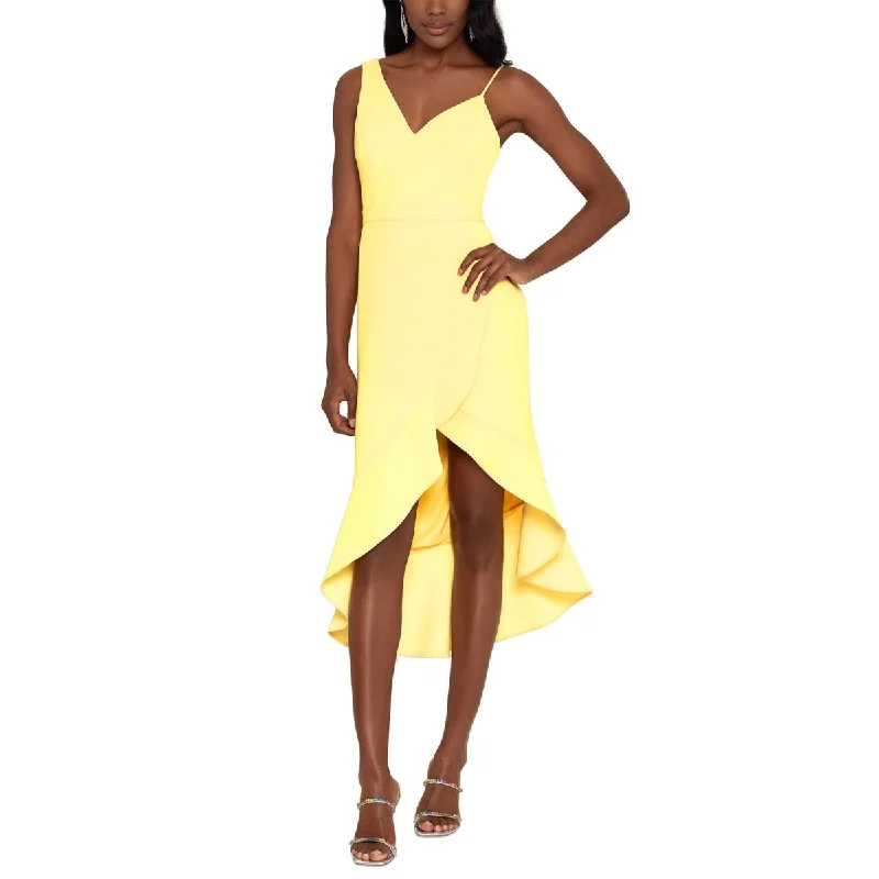 Xscape Women's Ruffled High Low Midi Sheath Dress Yellow Size 10