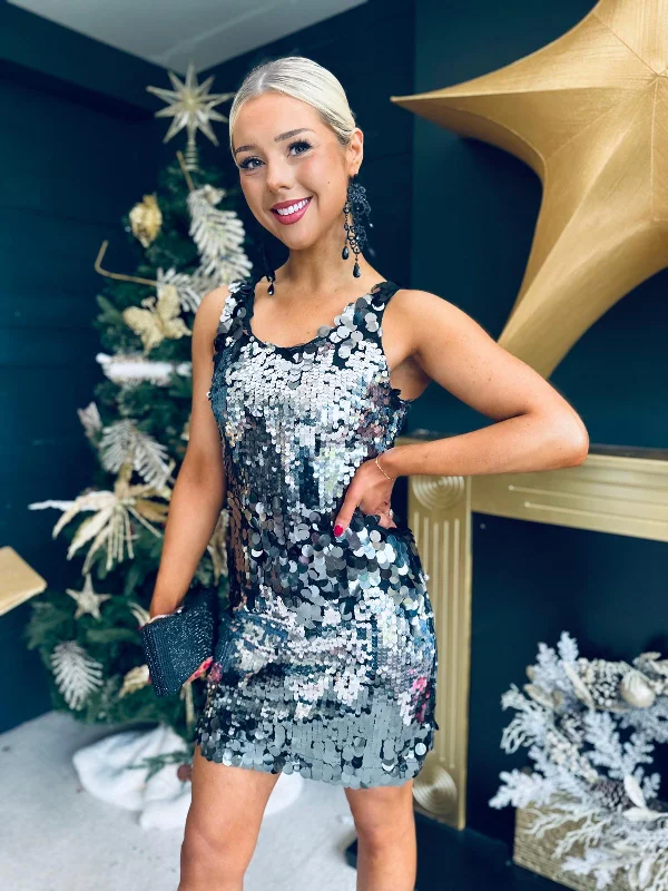 Abi Large Sequin Detail Mini Dress Silver