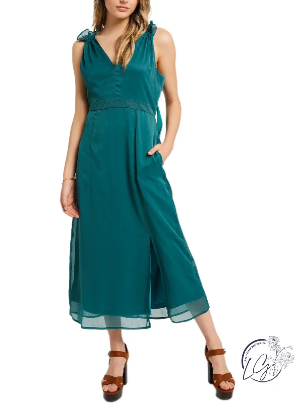 CHIFFON V-NECK SLEEVELESS SLIT MIDI DRESS