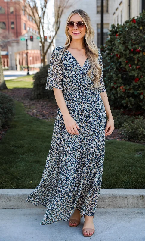 FINAL SALE - Deeply Darling Navy Floral Maxi Dress