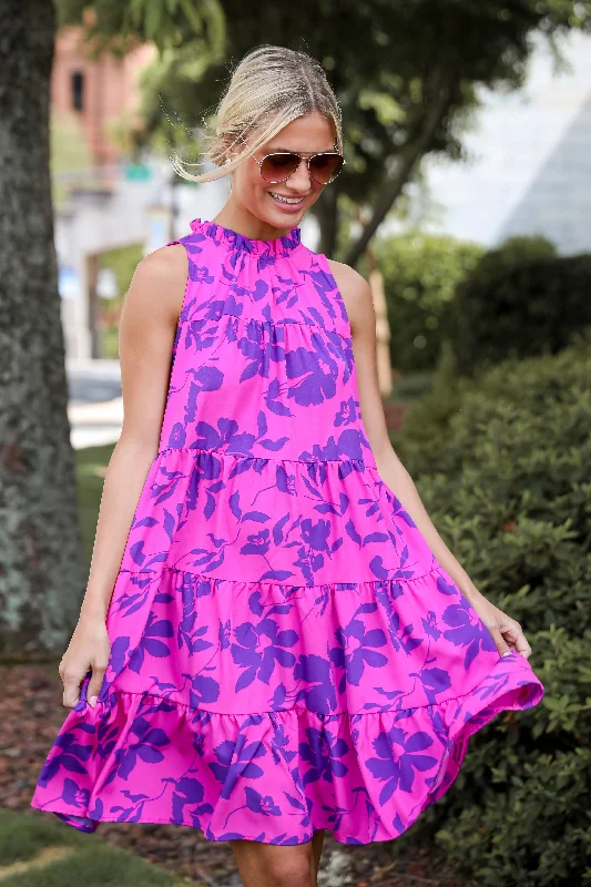 FINAL SALE - Fancy Sweetness Magenta Floral Tiered Mini Dress