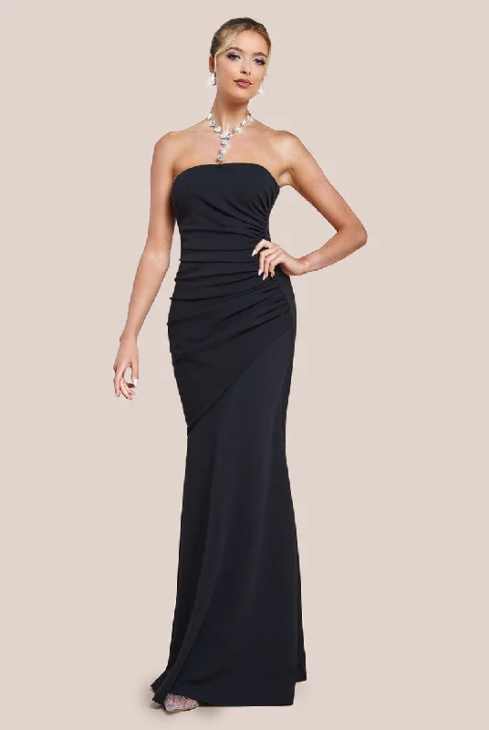 Goddiva Scuba Crepe Bandeau Maxi With Diamante Necklace - Black