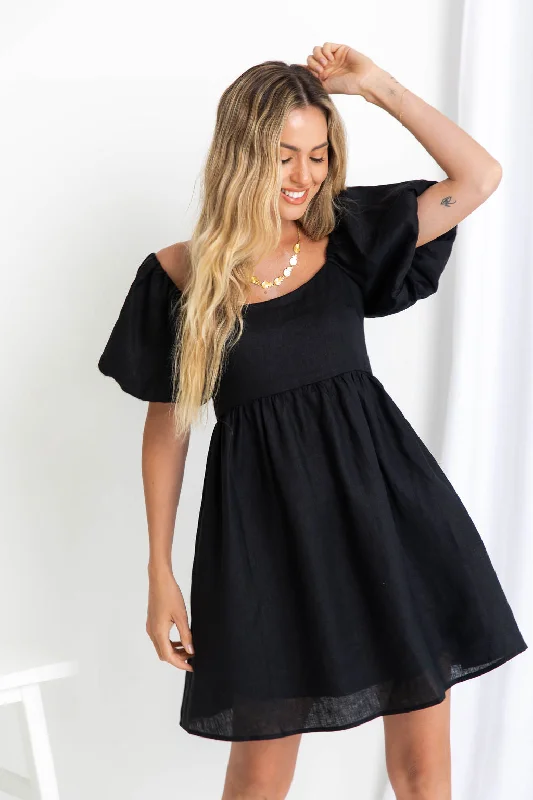 Jayla Linen Mini Dress - Black - The Self Styler