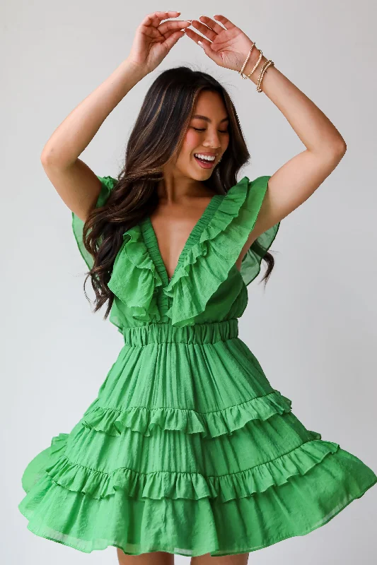 FINAL SALE - Marvelous Time Green Ruffle Mini Dress